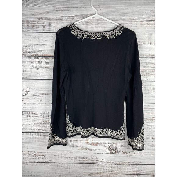 Talbots Vintage Long Sleeve Top Embroidery Italian Yarn Small Black Boho Western - Picture 8 of 8